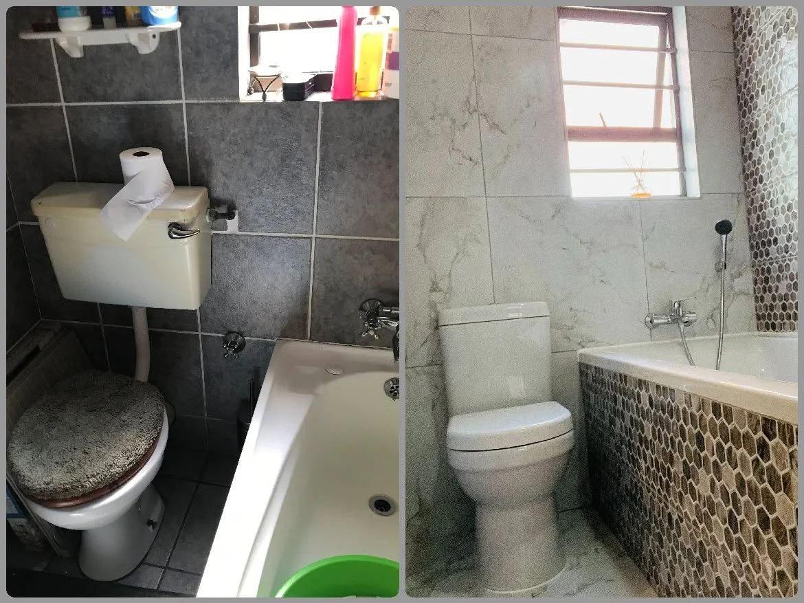 Before and after of a full bathroom renovation